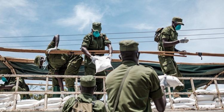 Lockdown food being distributed in Kampala