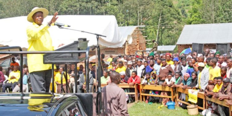 President Museveni addresses a rally at Rubuguri Town board, in Bufumbira North, Kisoro District in 2016. PHOTO/ file